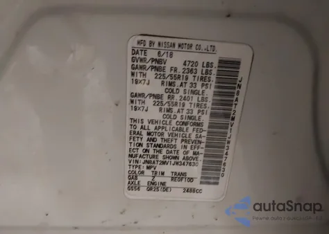 2018 Nissan Rogue Sl из США, поврежденный, VIN JN8AT2MV1JW347630